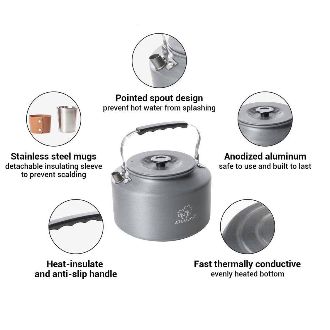 Bulin Camping Kettle Set with 4 Cups