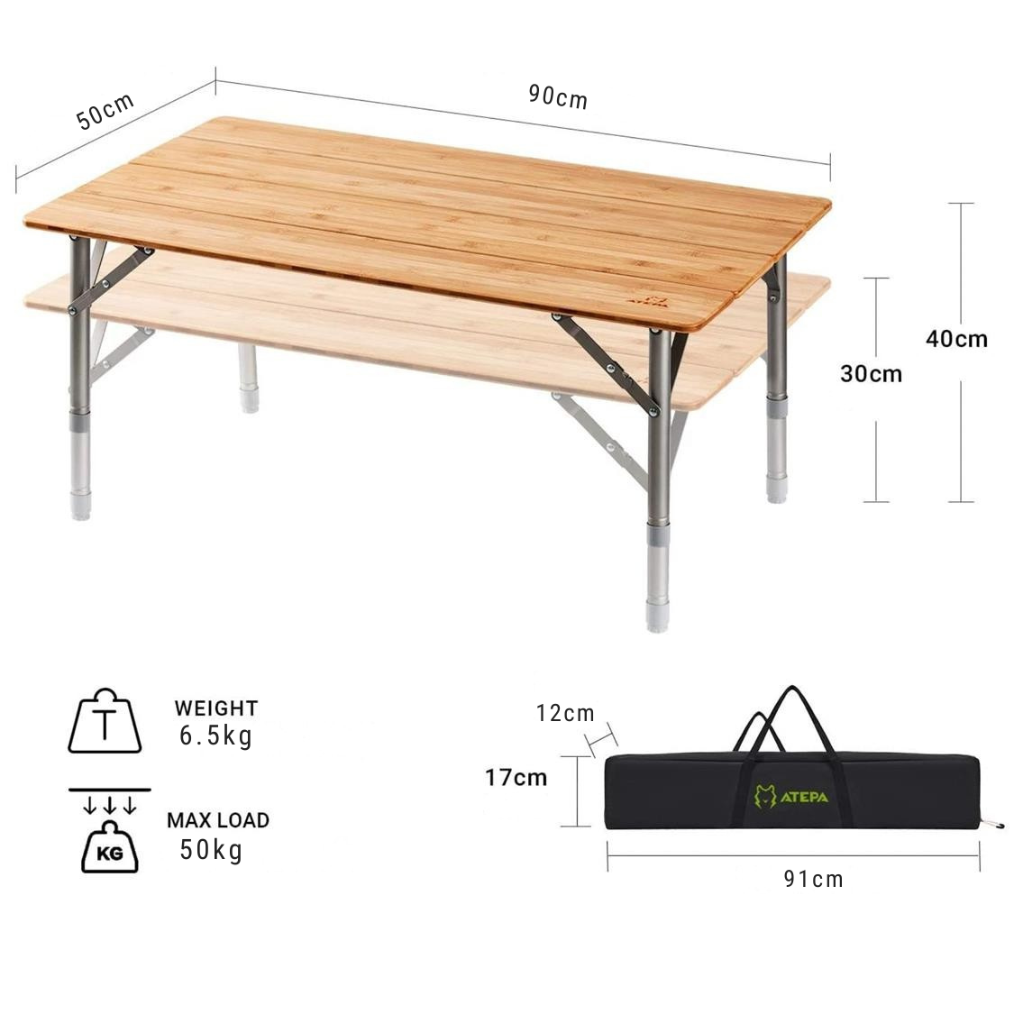 Atepa Bamboo Folding Camping Table