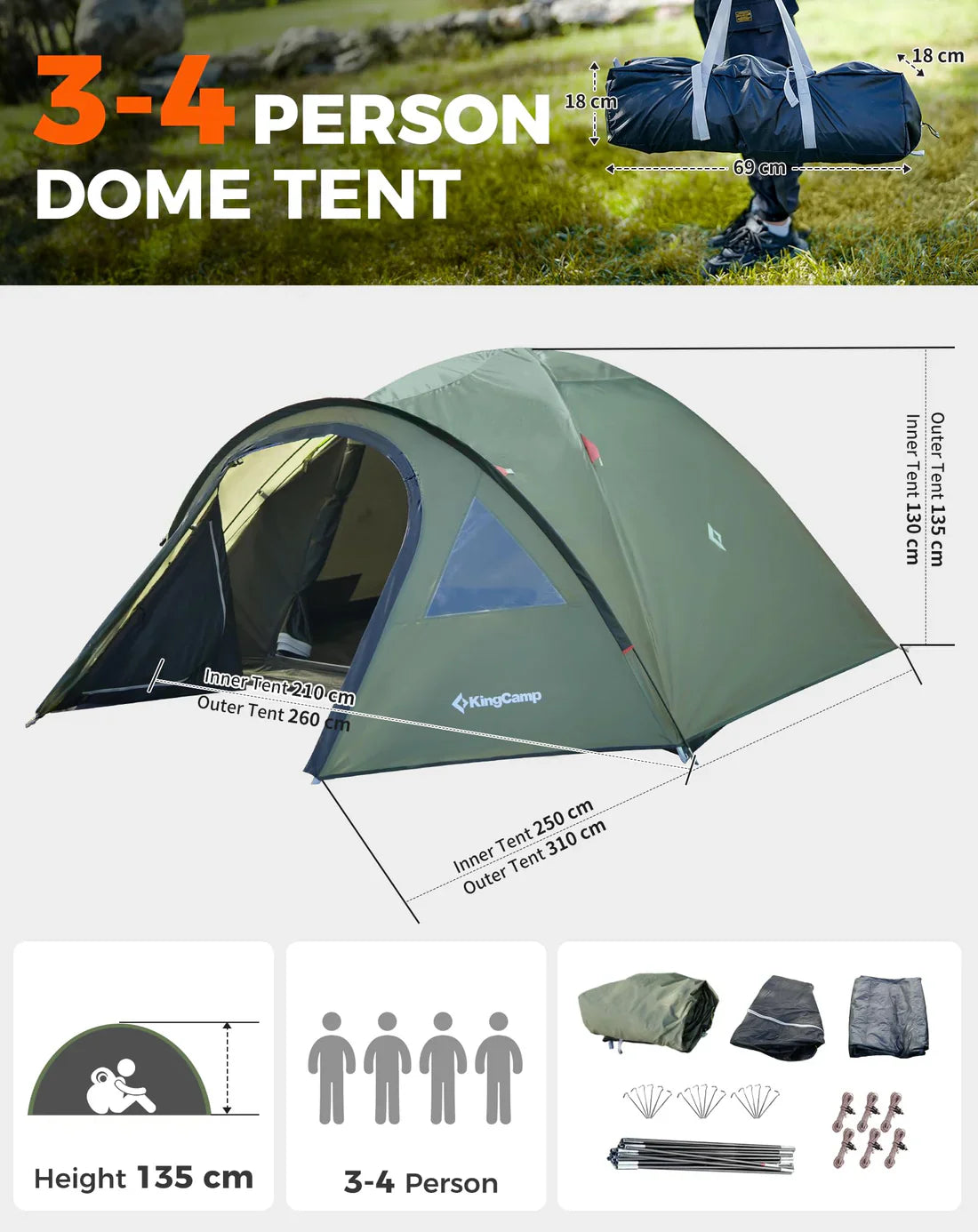 KingCamp Holiday 4 Dome tent Navy