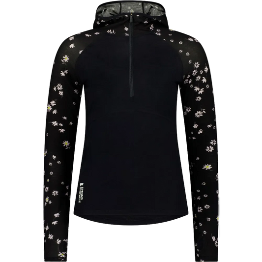 Mons Royale Womens Bella LS Hood VLU Black Daisy