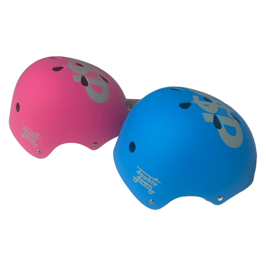 double$down Noodlehouse Helmet Pink, beside the blue