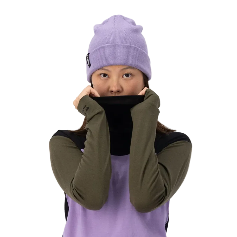 Mons Royale Womens Yotei High Neck LS Logo Lupin / Dark Olive / Black