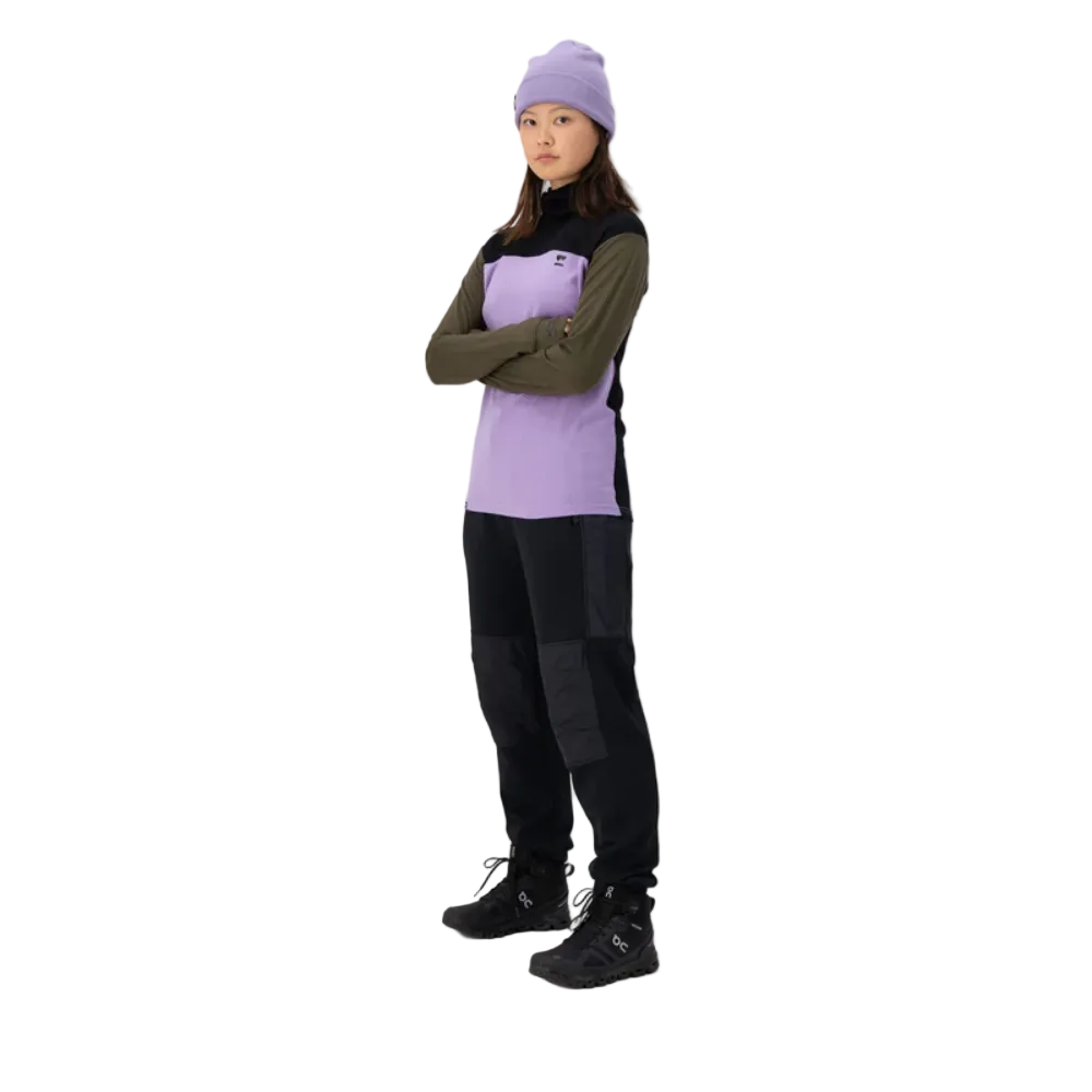 Mons Royale Womens Yotei High Neck LS Logo Lupin / Dark Olive / Black