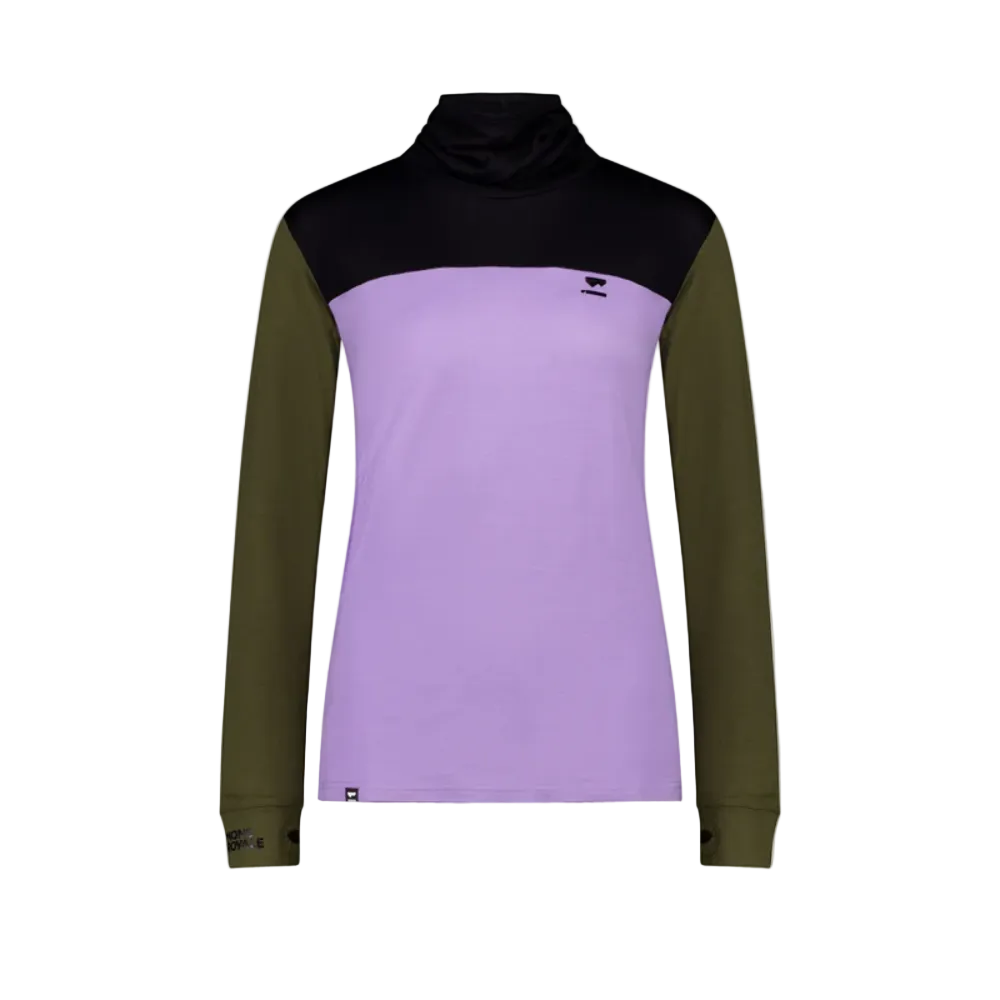 Mons Royale Womens Yotei High Neck LS Logo Lupin / Dark Olive / Black