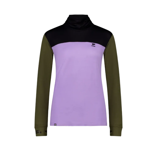 Mons Royale Womens Yotei High Neck LS Logo Lupin / Dark Olive / Black