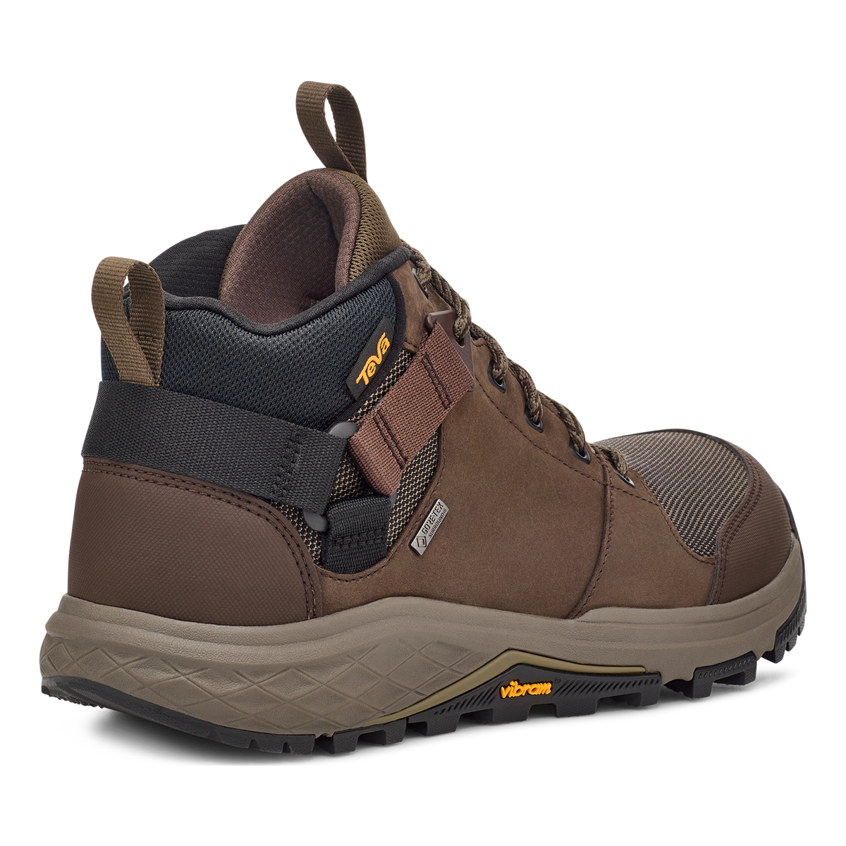 Teva Grandview GTX men's hiking boot in Chocolate Brown/Dark Olive, back angle