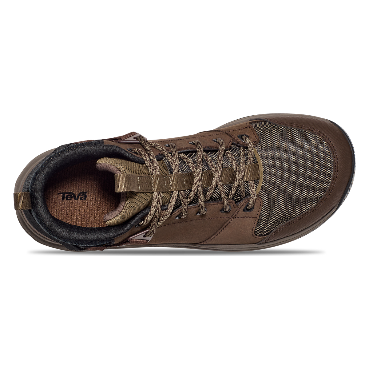 Teva Grandview GTX men's hiking boot in Chocolate Brown/Dark Olive, top view