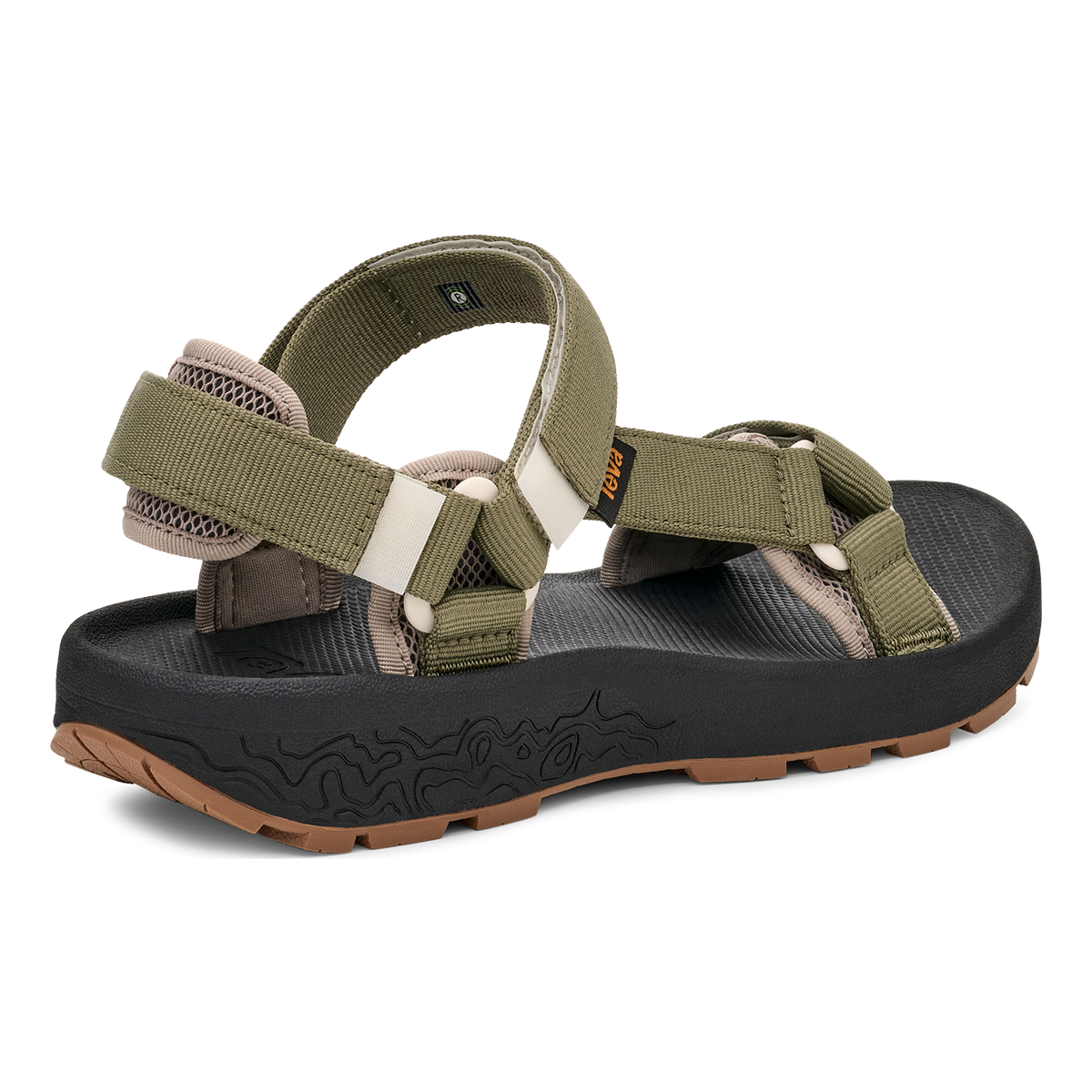Teva Hydratrek women's water sandal in Burnt Olive/Black, back angle