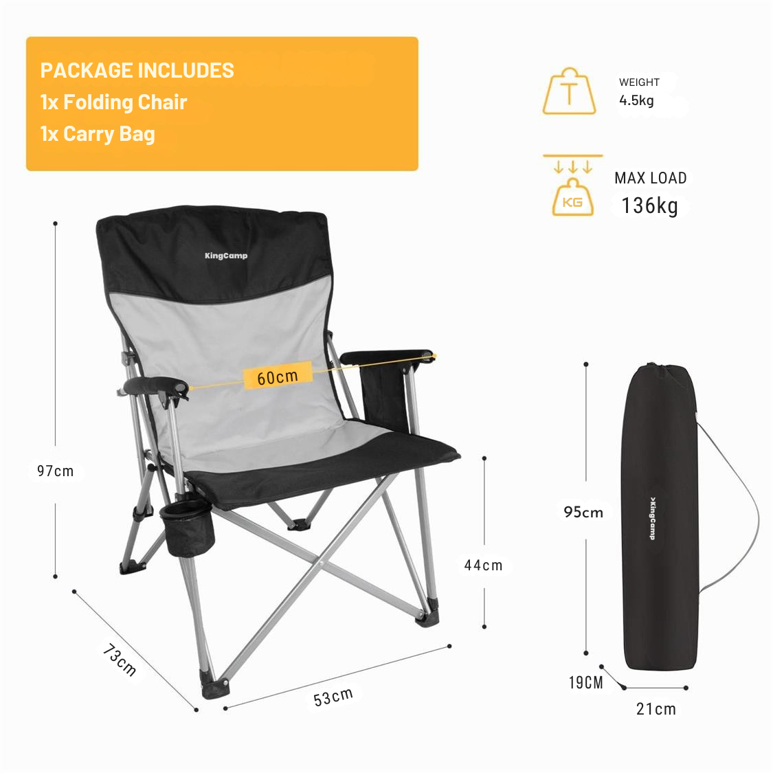 KingCamp Padded Outdoor Camping Lounge Chair