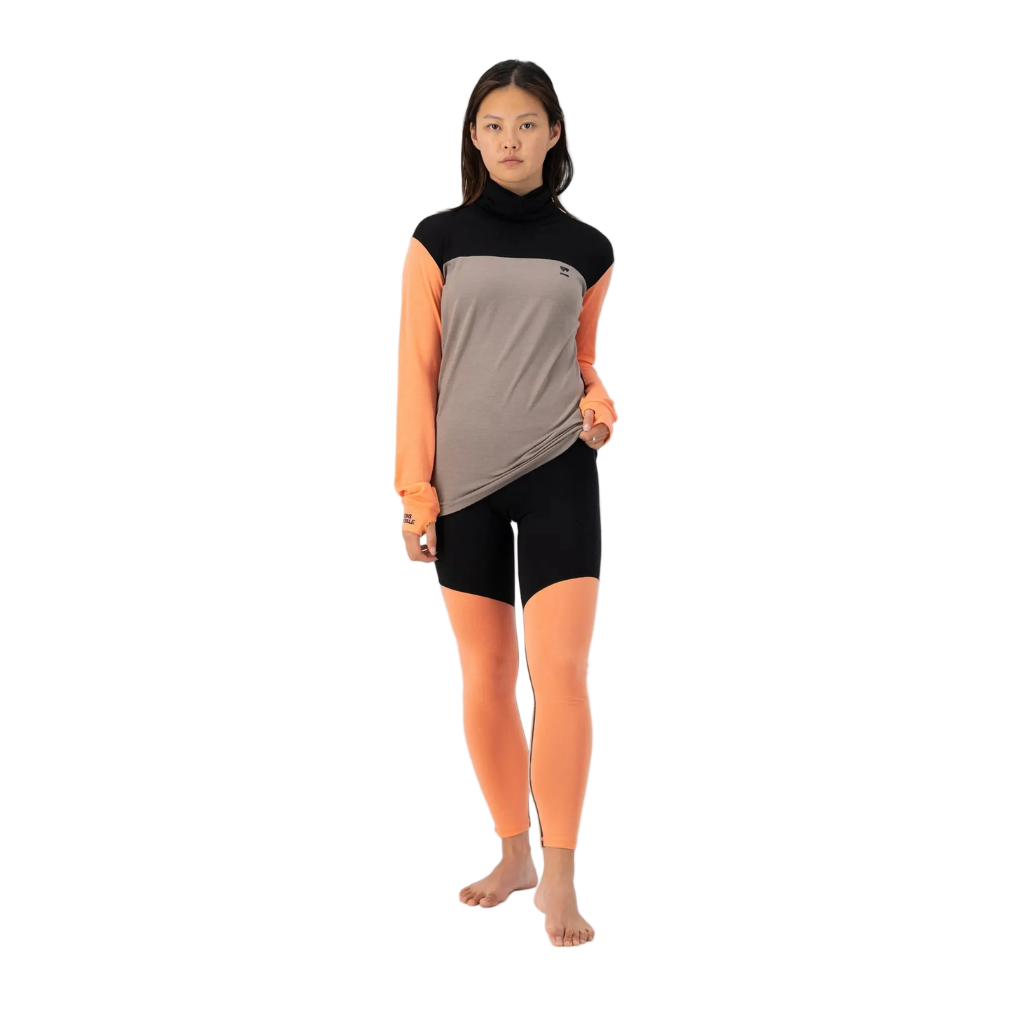 Mons Royale Womens Yotei High Neck LS Logo Punch / Cinder / Black