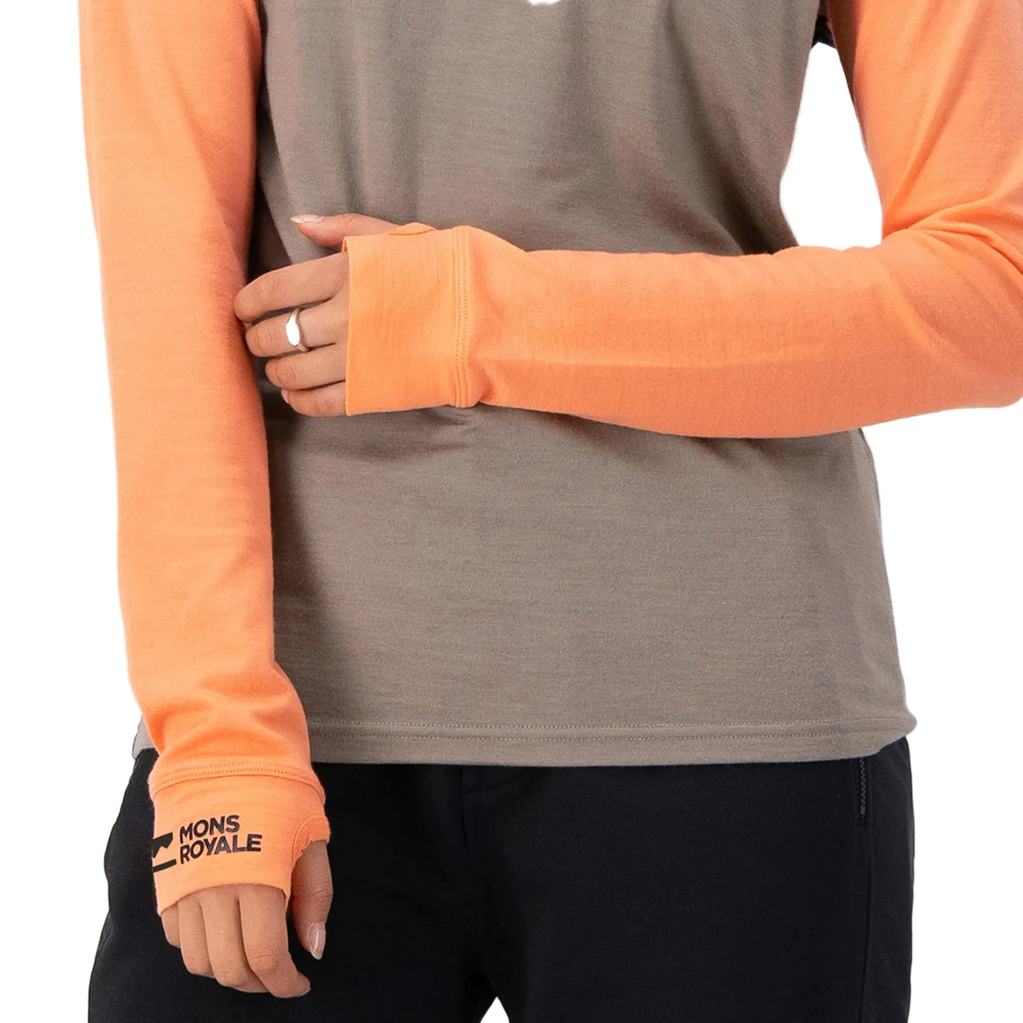 Mons Royale Womens Yotei High Neck LS Logo Punch / Cinder / Black