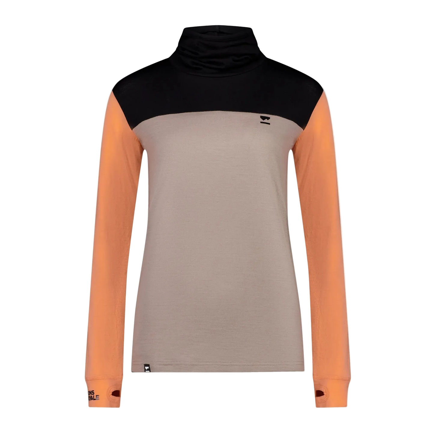 Mons Royale Womens Yotei High Neck LS Logo Punch / Cinder / Black