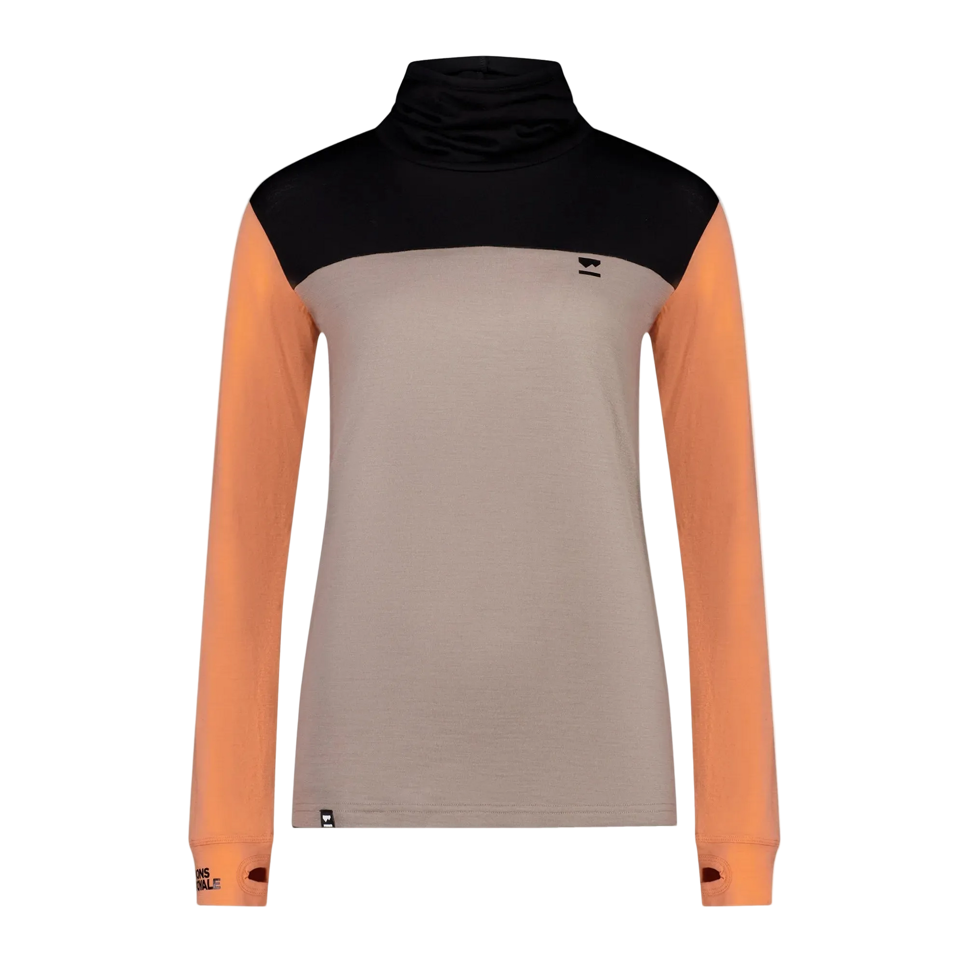 Mons Royale Womens Yotei High Neck LS Logo Punch / Cinder / Black