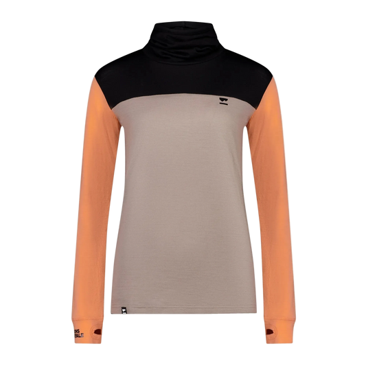 Mons Royale Womens Yotei High Neck LS Logo Punch / Cinder / Black
