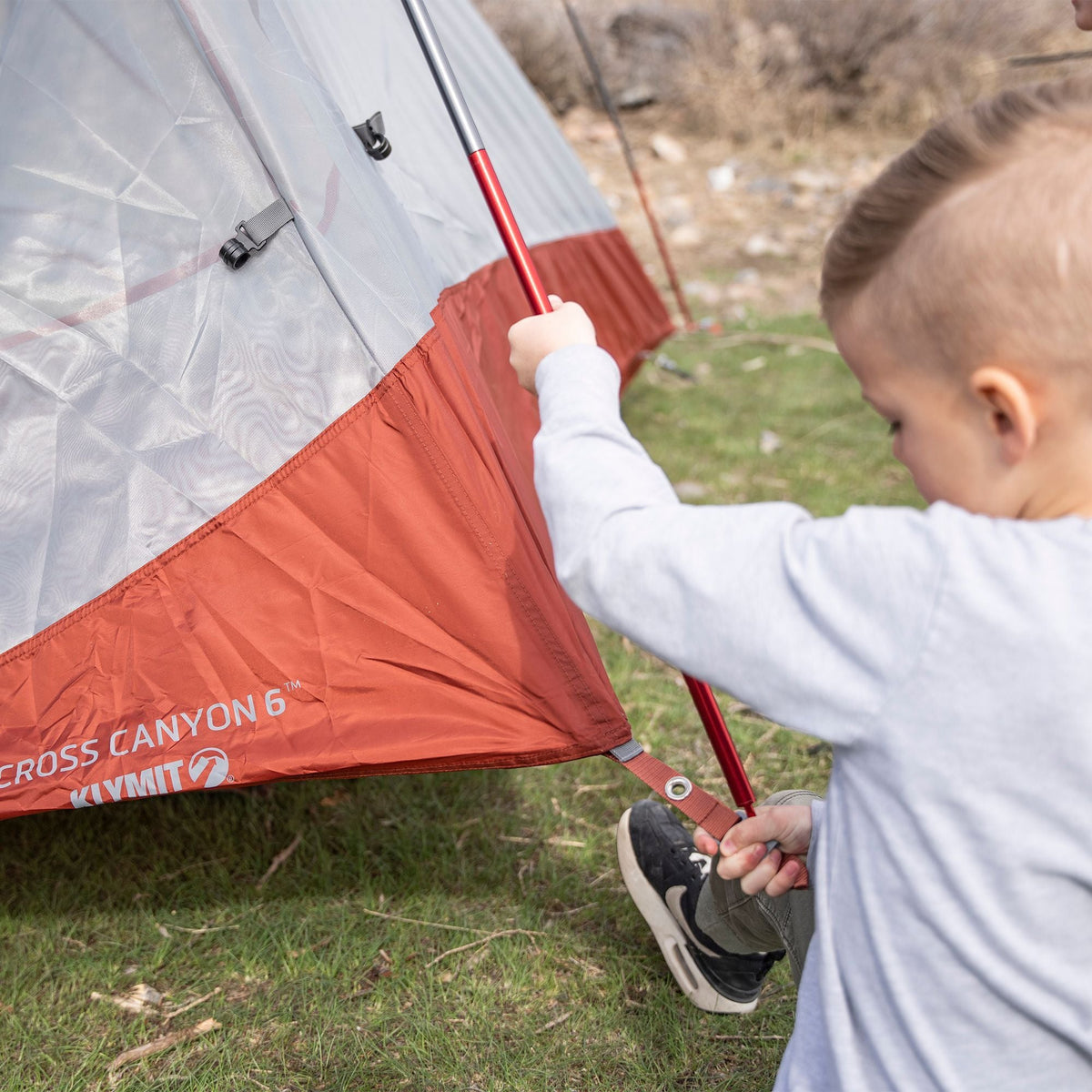 Staking out the Klymit Cross Canyon 6 Tent