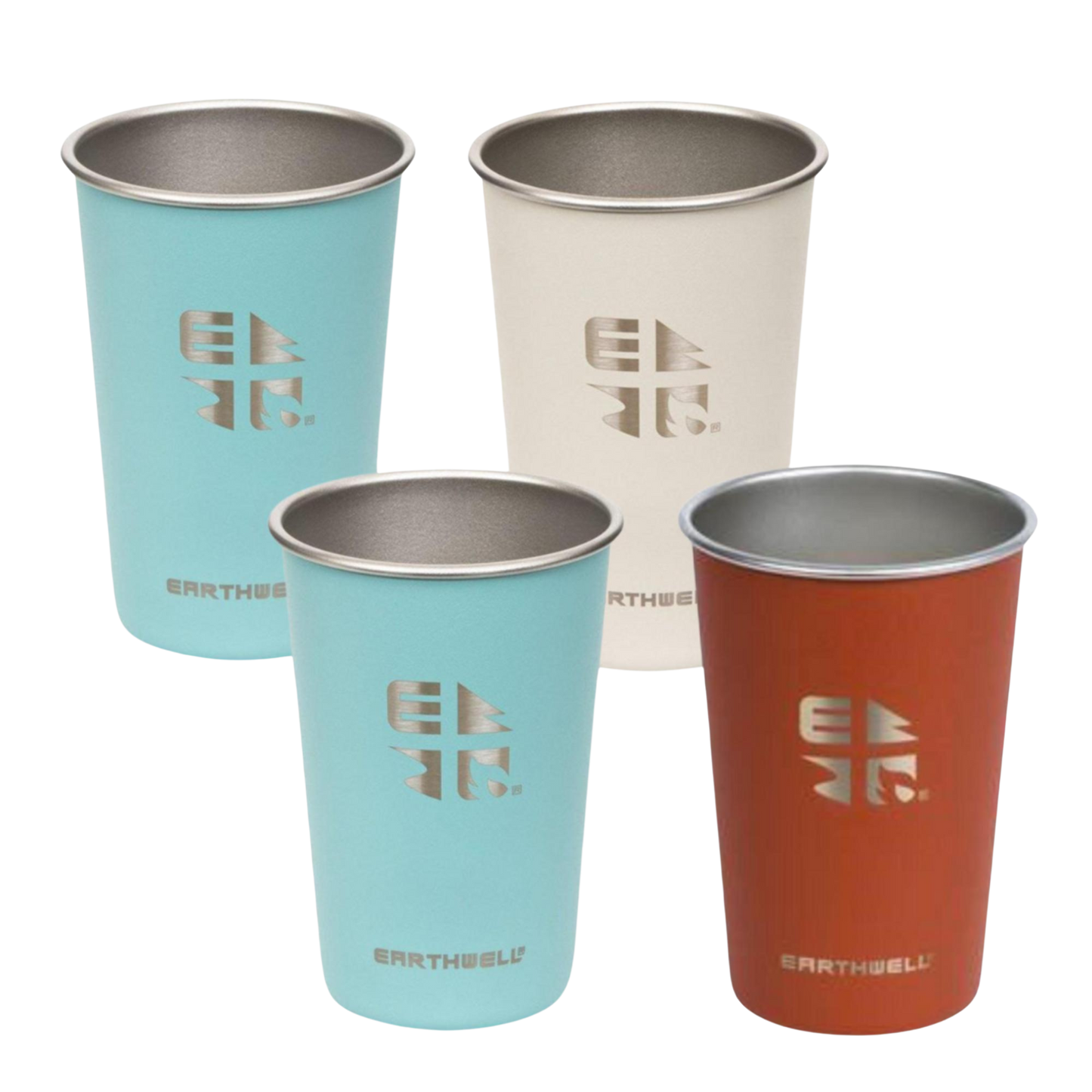 Earthwell Pint Cup 470ml - Four Pack with Free Cup Holders