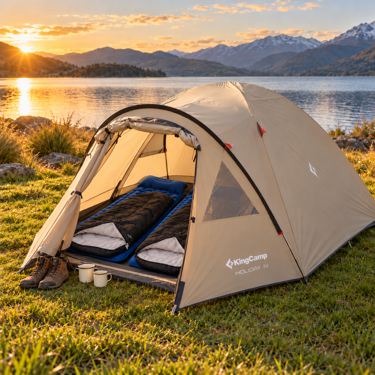KingCamp Tent, 2 x Mats  and 2 x Sleeping Bags Bundle