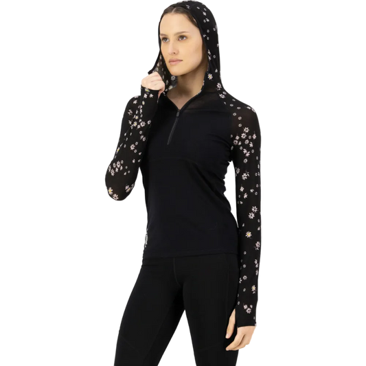 Mons Royale Womens Bella LS Hood VLU Black Daisy