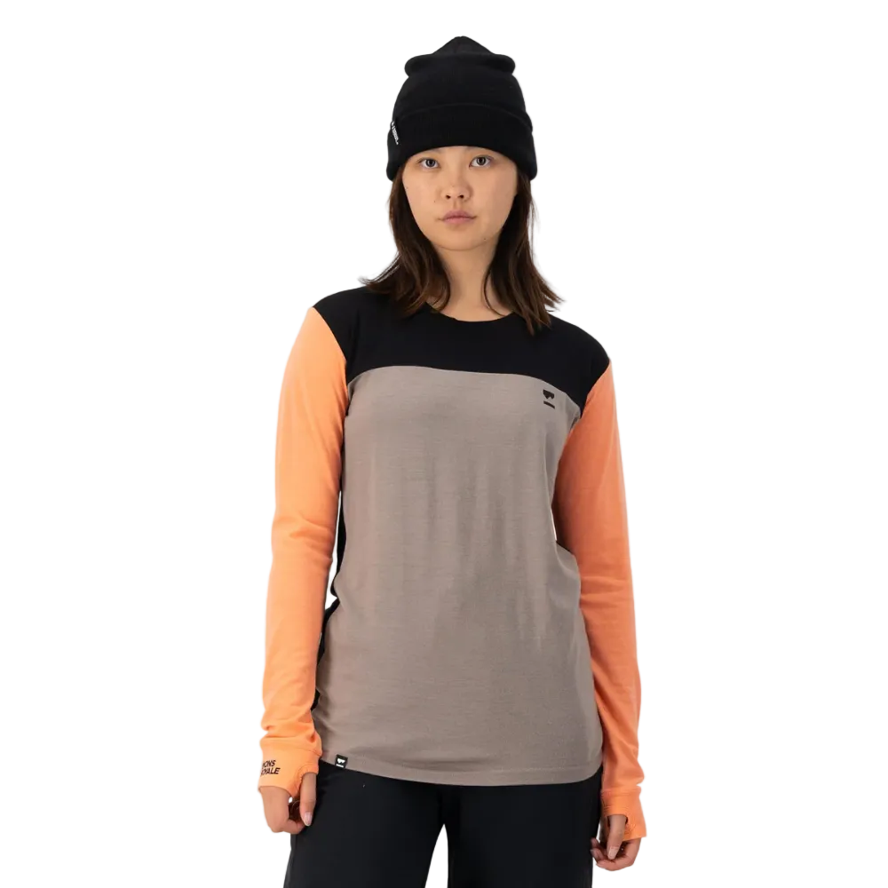 Mons Royale Womens Yotei LS Logo Punch / Cinder / Black