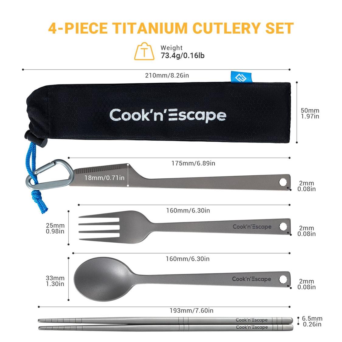 Cook'n'Escape 4-Piece Titanium Durable Cutlery Set