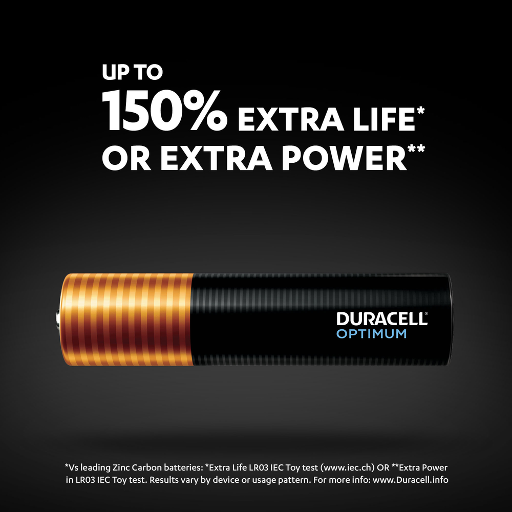 Duracell Optimum AA Alkaline Batteries - 4 Pack, extra life