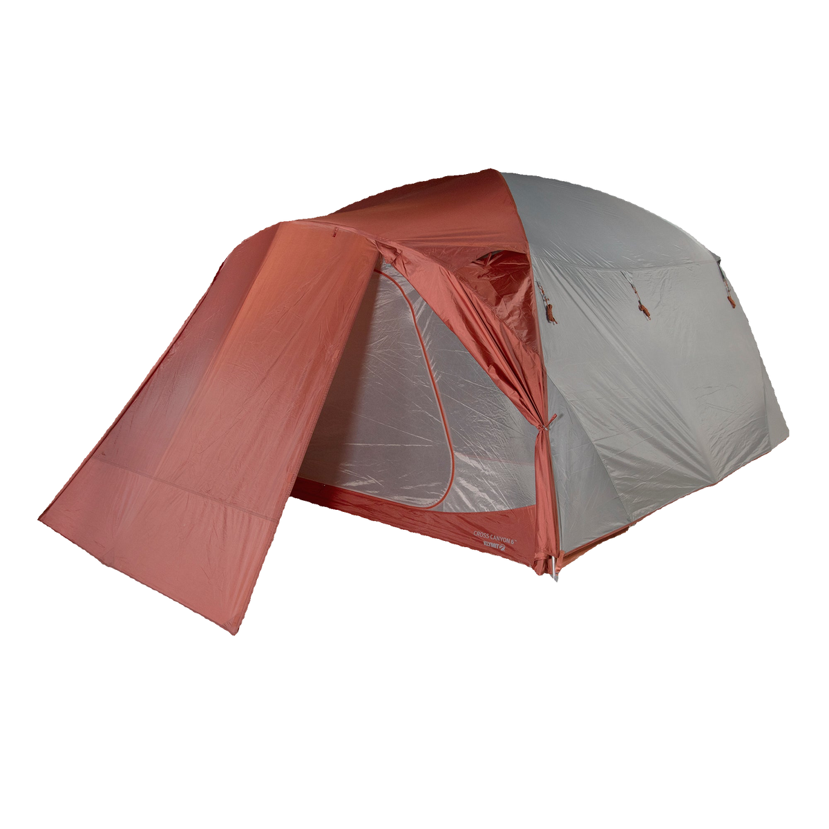 Klymit Cross Canyon 6 Tent, fly on with the vestibule door open
