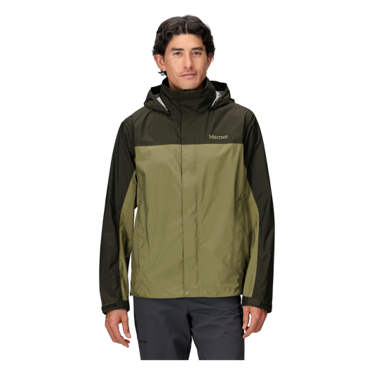 Marmot PreCip Eco Men's Rain Jacket in Rosin Green/Olive Grove, front