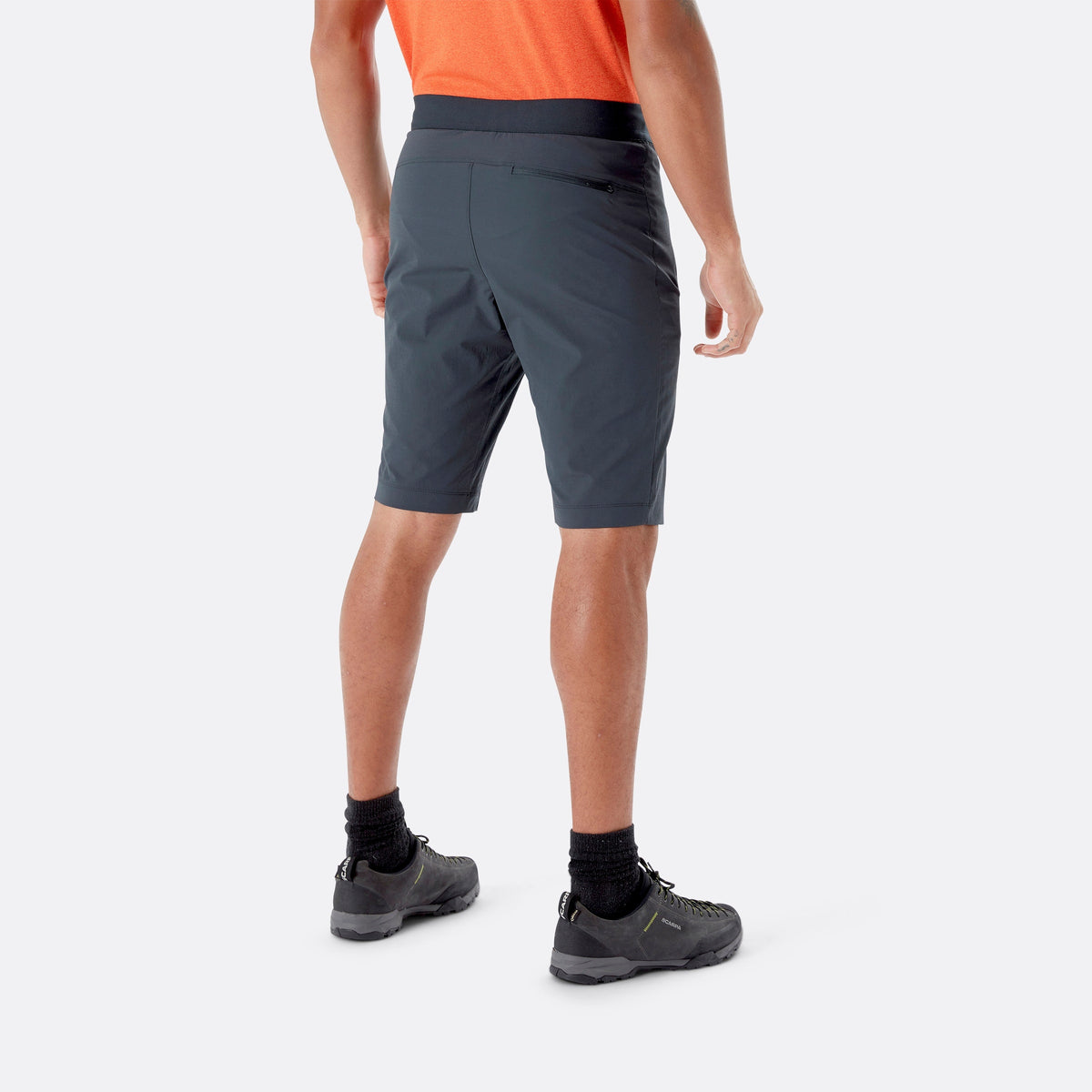 Rab Ascendor Light Men's Shorts in Beluga, back view with zipped rear pocket