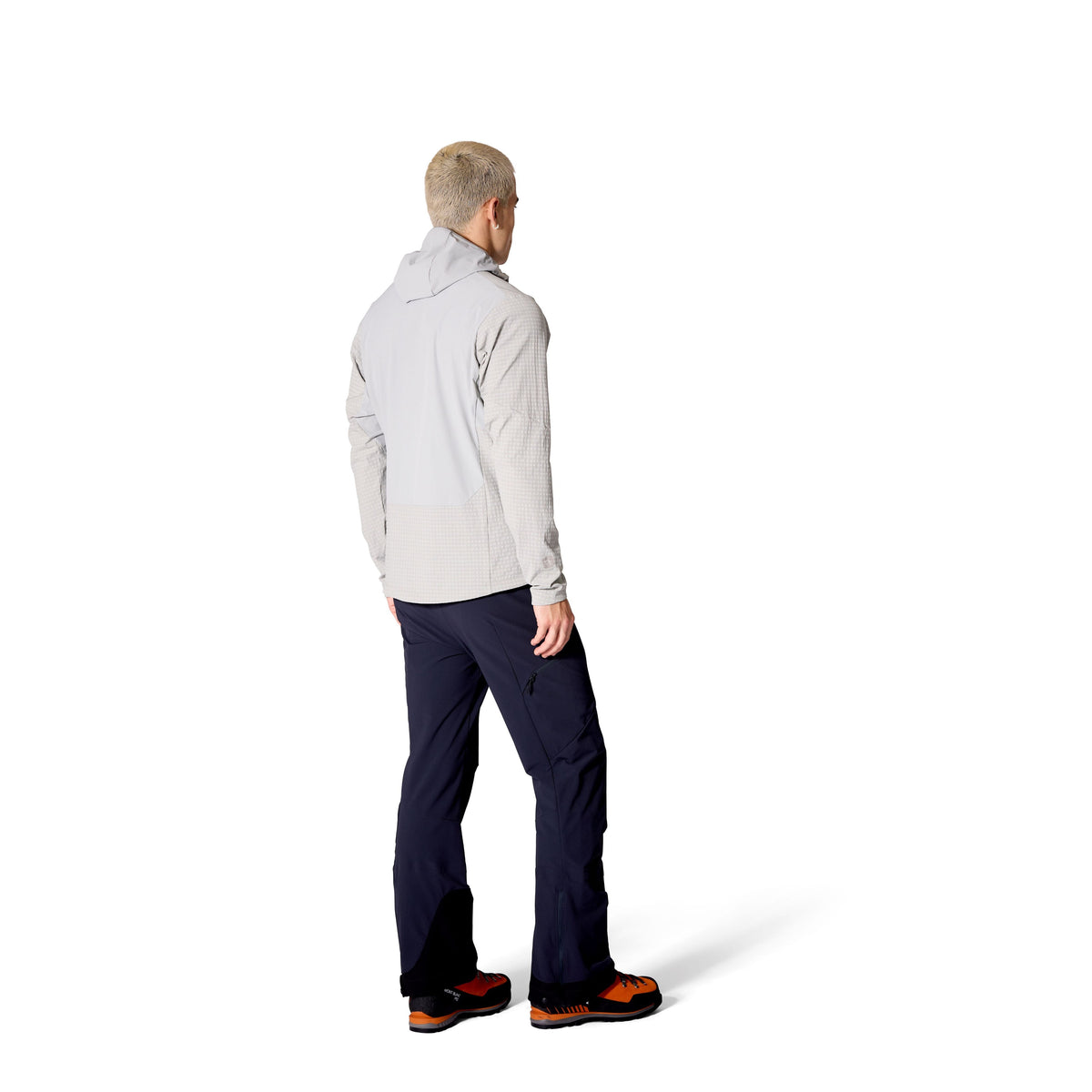 Rab Ascendor Pro Men's Hoody in Light Zinc, worn, back view