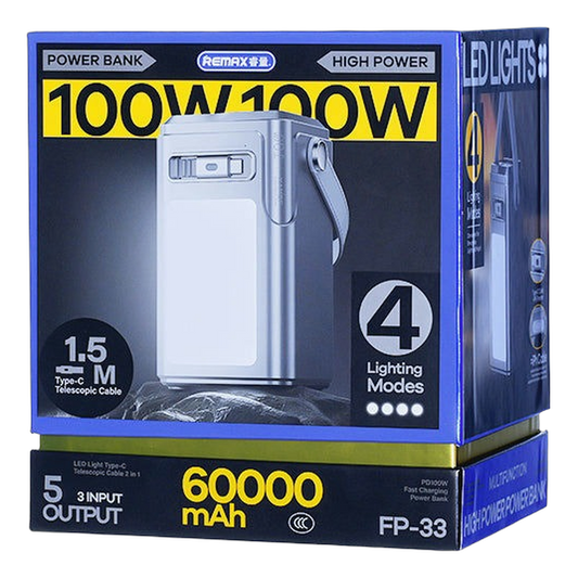 Remax FP-33 60000mAh 100W Power Bank with LED Light Grey, box