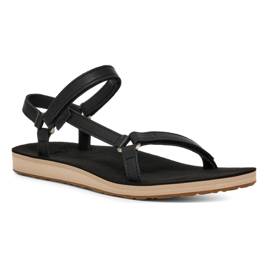 Teva Original Universal Slim Leather women's sandal in Black/Tan, angle view