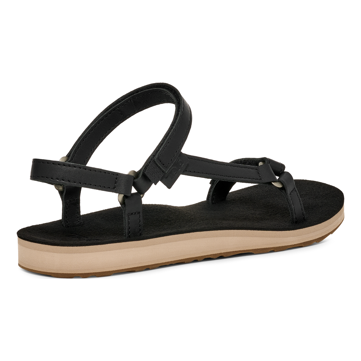Teva Original Universal Slim Leather women's sandal in Black/Tan, back angle