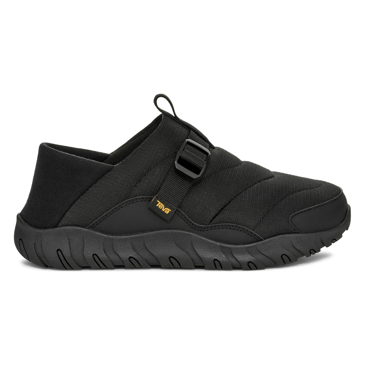 Teva ReEmber Camp women's slip-on shoe in Black, side view