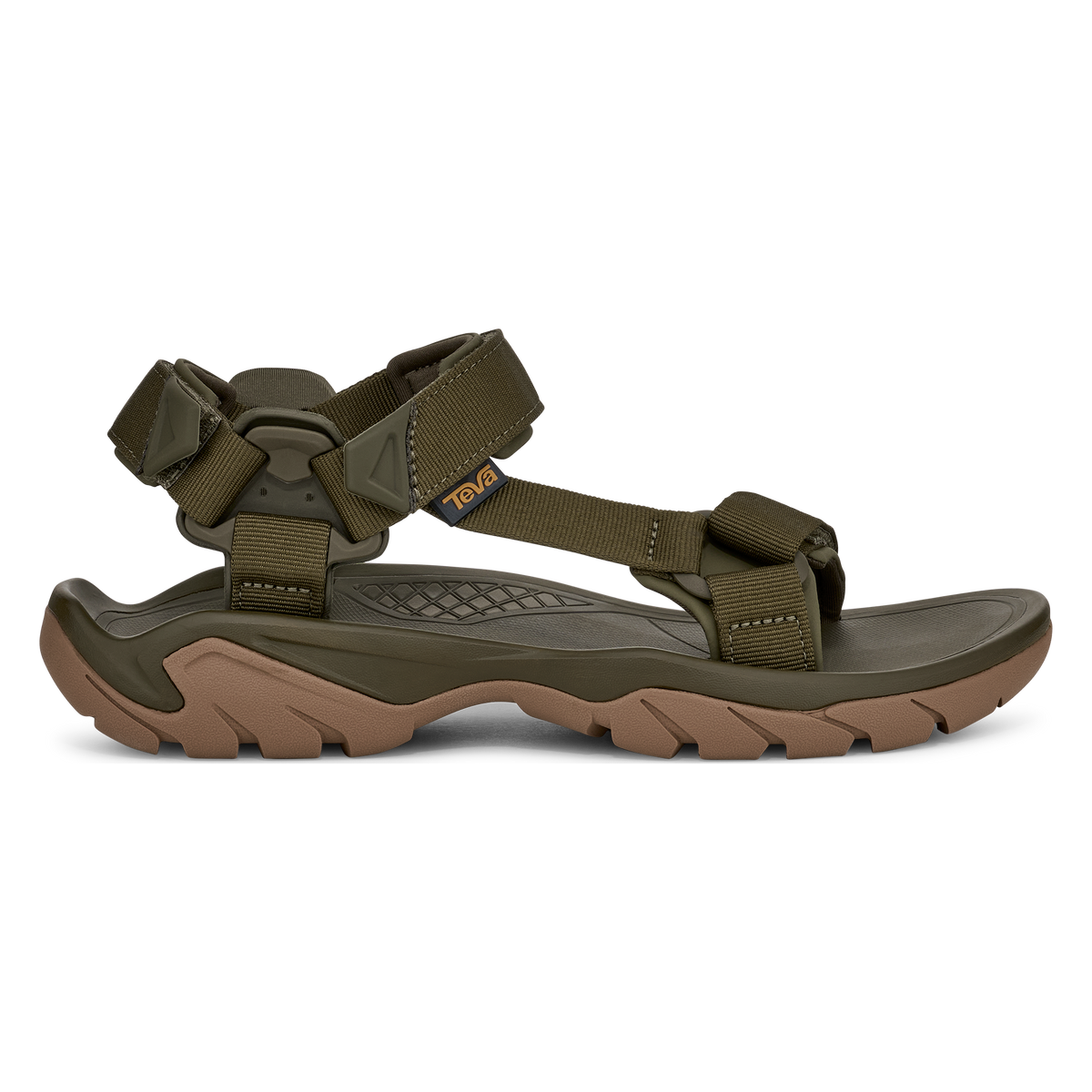 Teva Terra Fi 5 Universal men's hiking sandal in Dark Olive/Honey Brown, side view