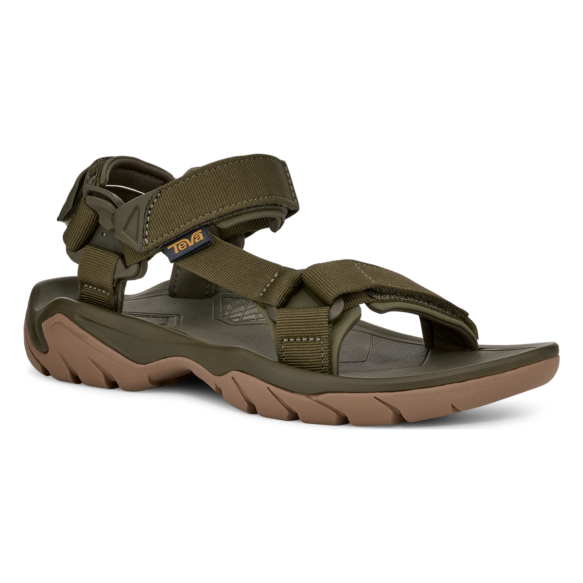 Teva Terra Fi 5 Universal men's hiking sandal in Dark Olive/Honey Brown, angle view