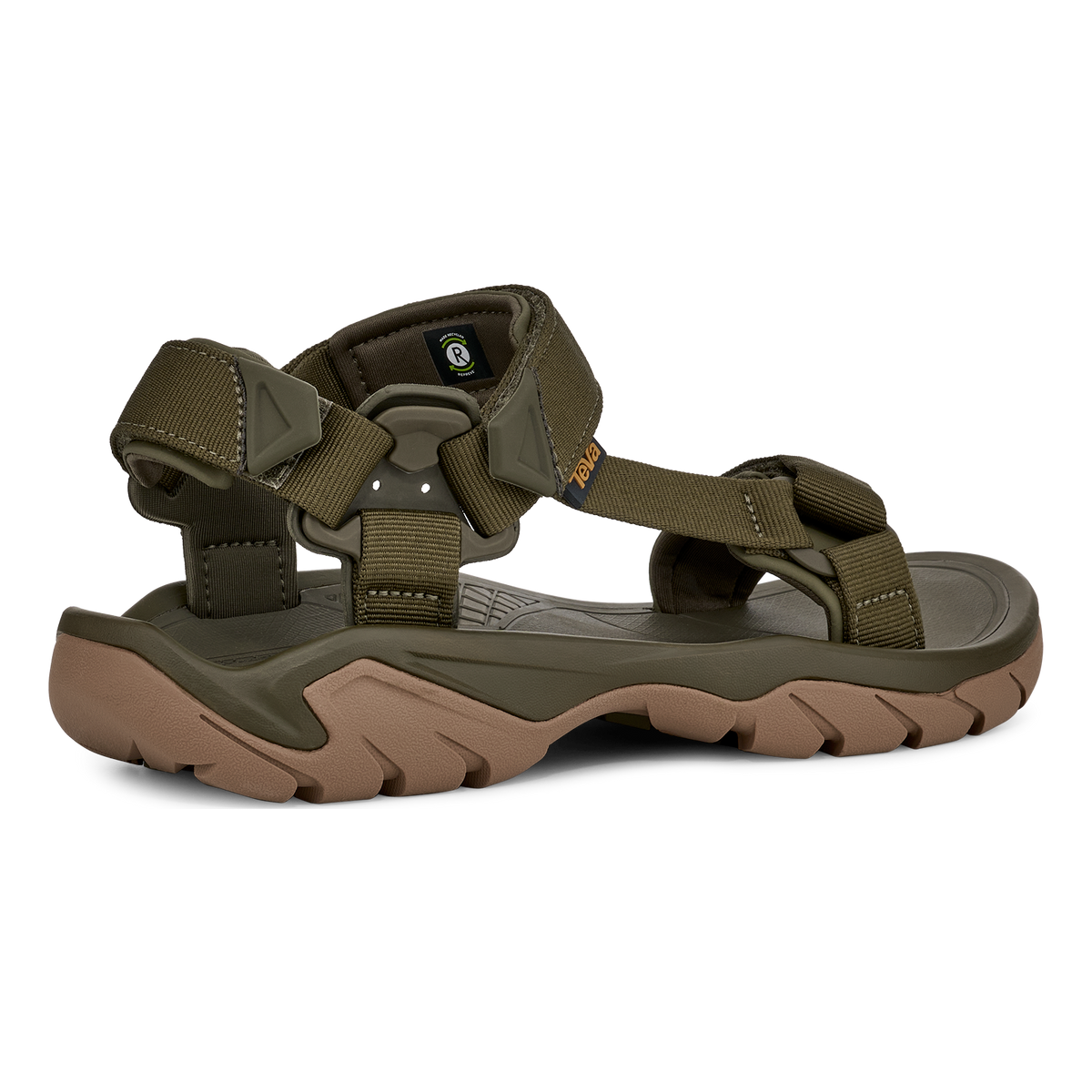 Teva Terra Fi 5 Universal men's hiking sandal in Dark Olive/Honey Brown, back angle