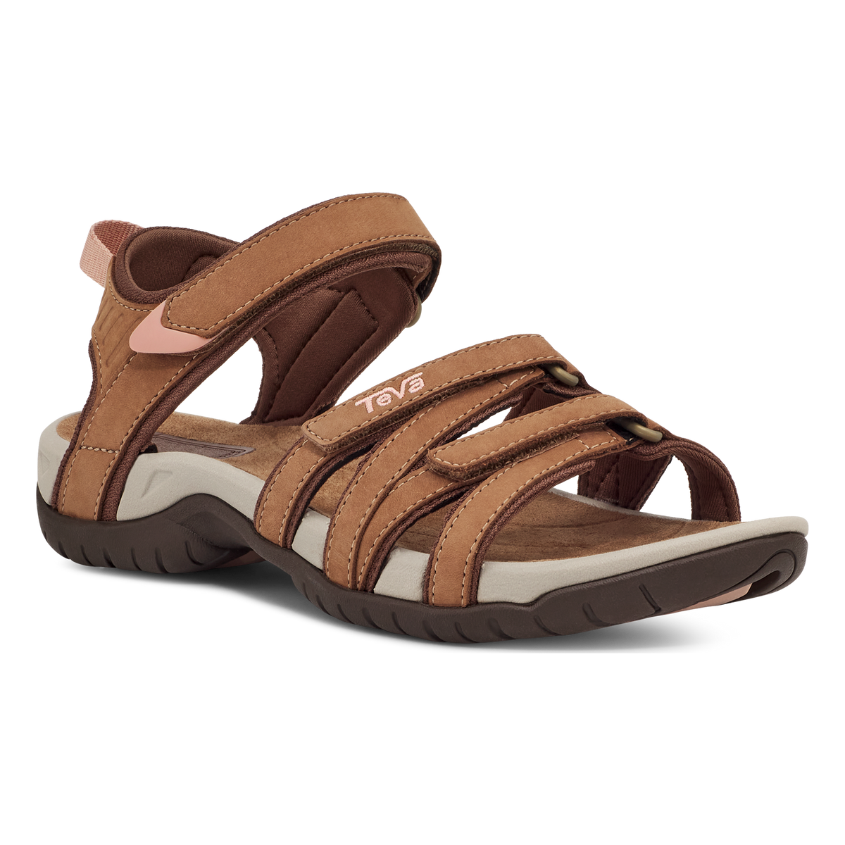 Teva Tirra Leather women's sandal in Honey Brown, angle view