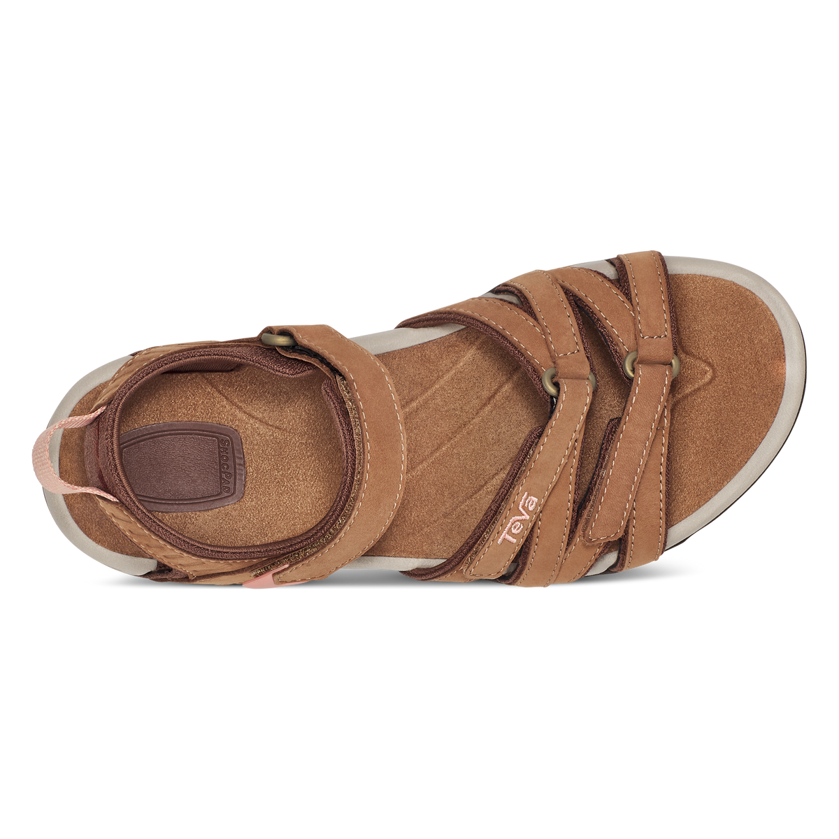 Teva Tirra Leather women's sandal in Honey Brown, top view